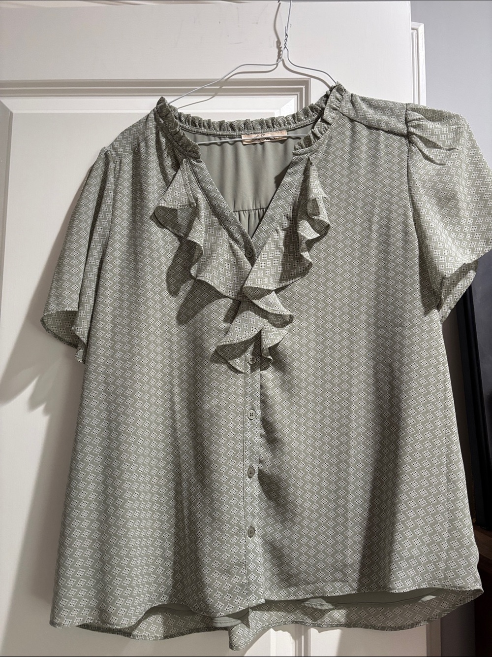 Ruffle-Front Blouse in Sage Green